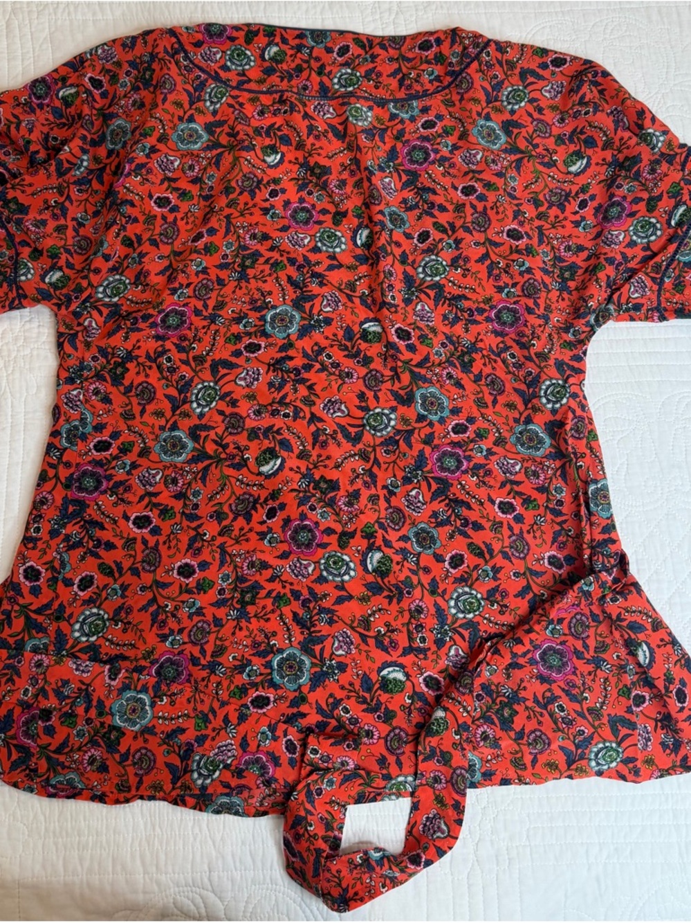 Maeve Anthropologie Top Sz M 100% Silk Maes Kimono Tie Back Blouse Floral - Picture 11 of 11